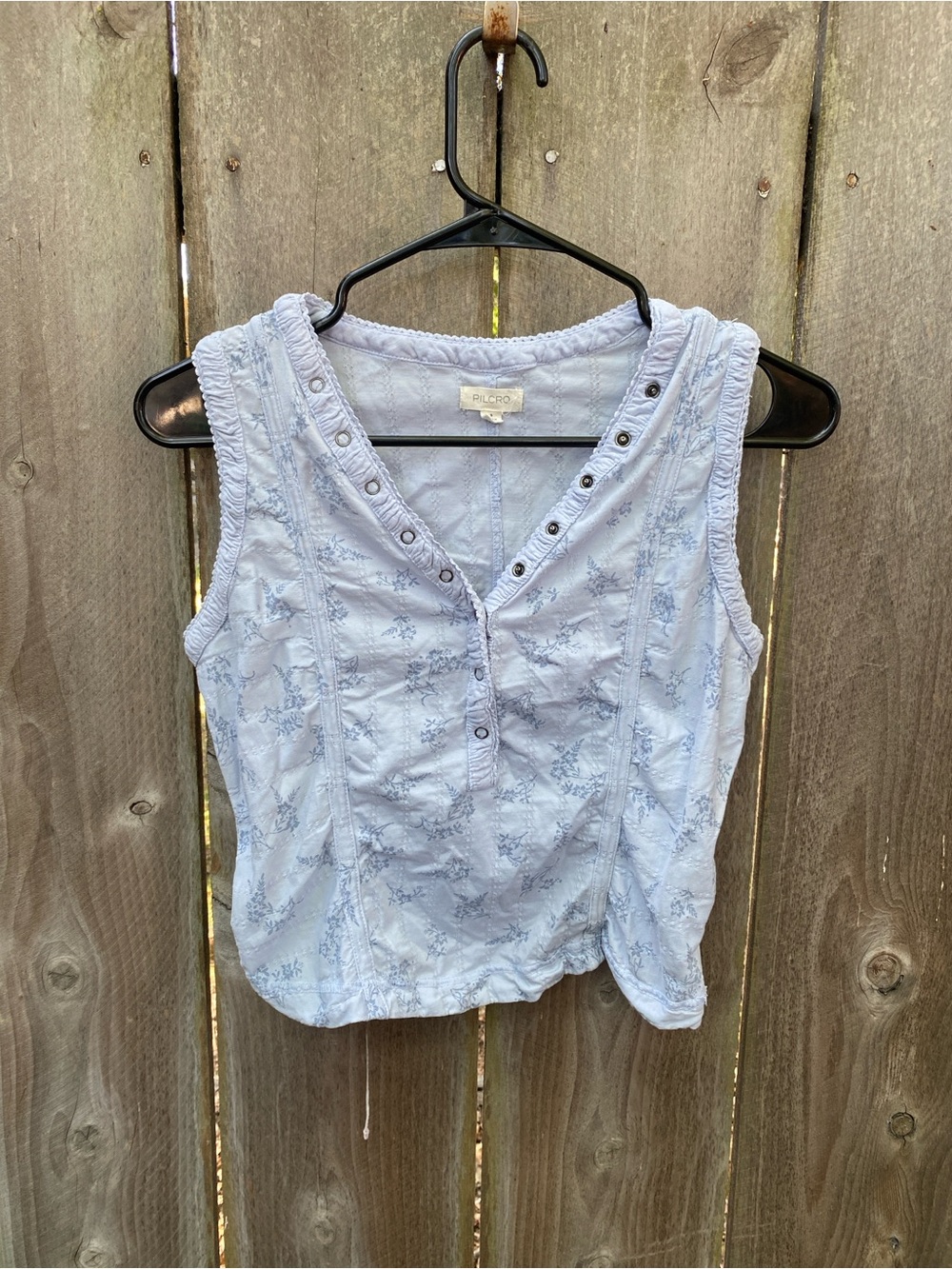 Anthropologie Pilcro Pointelle Floral Henley Tank Blue Small Y2K - Picture 2 of 9
